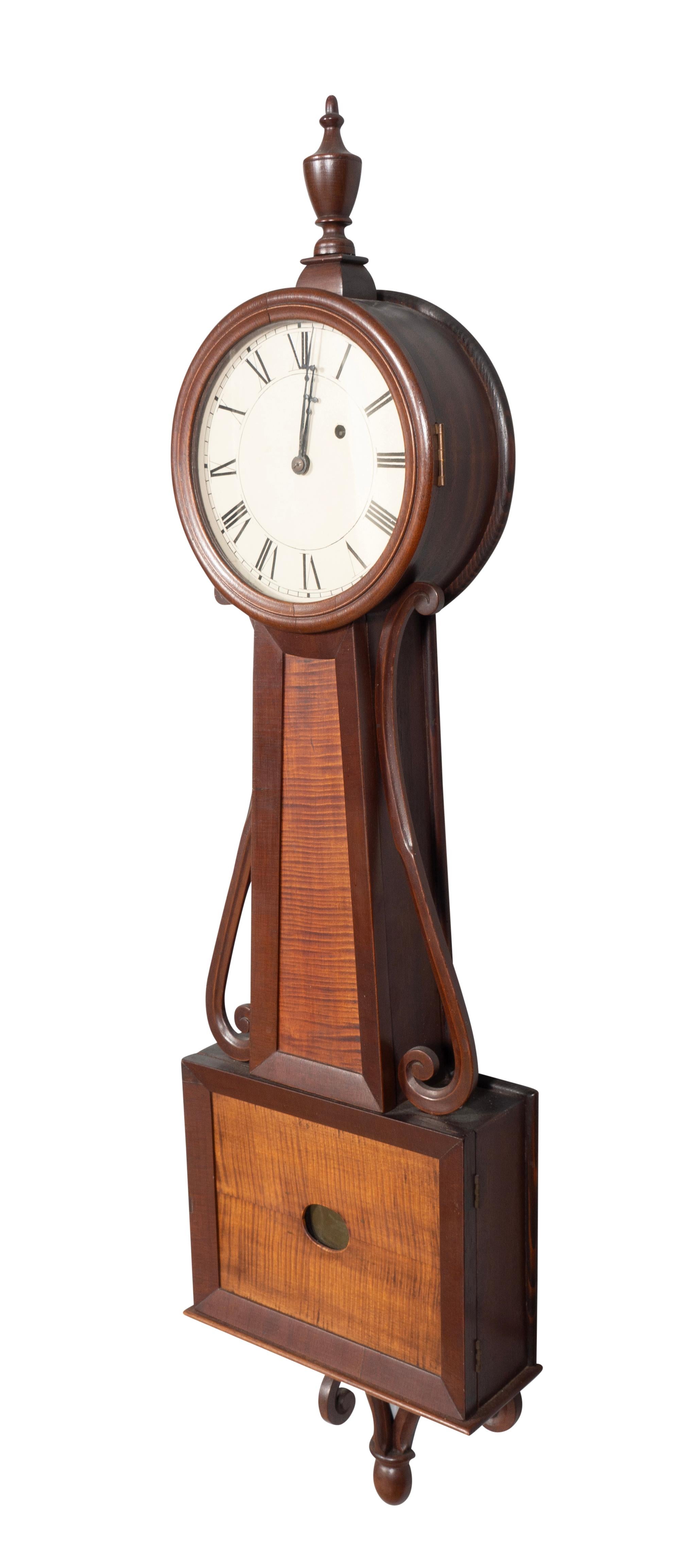 American New Hampshire Federal Mahogany And Tiger Maple Banjo Clock