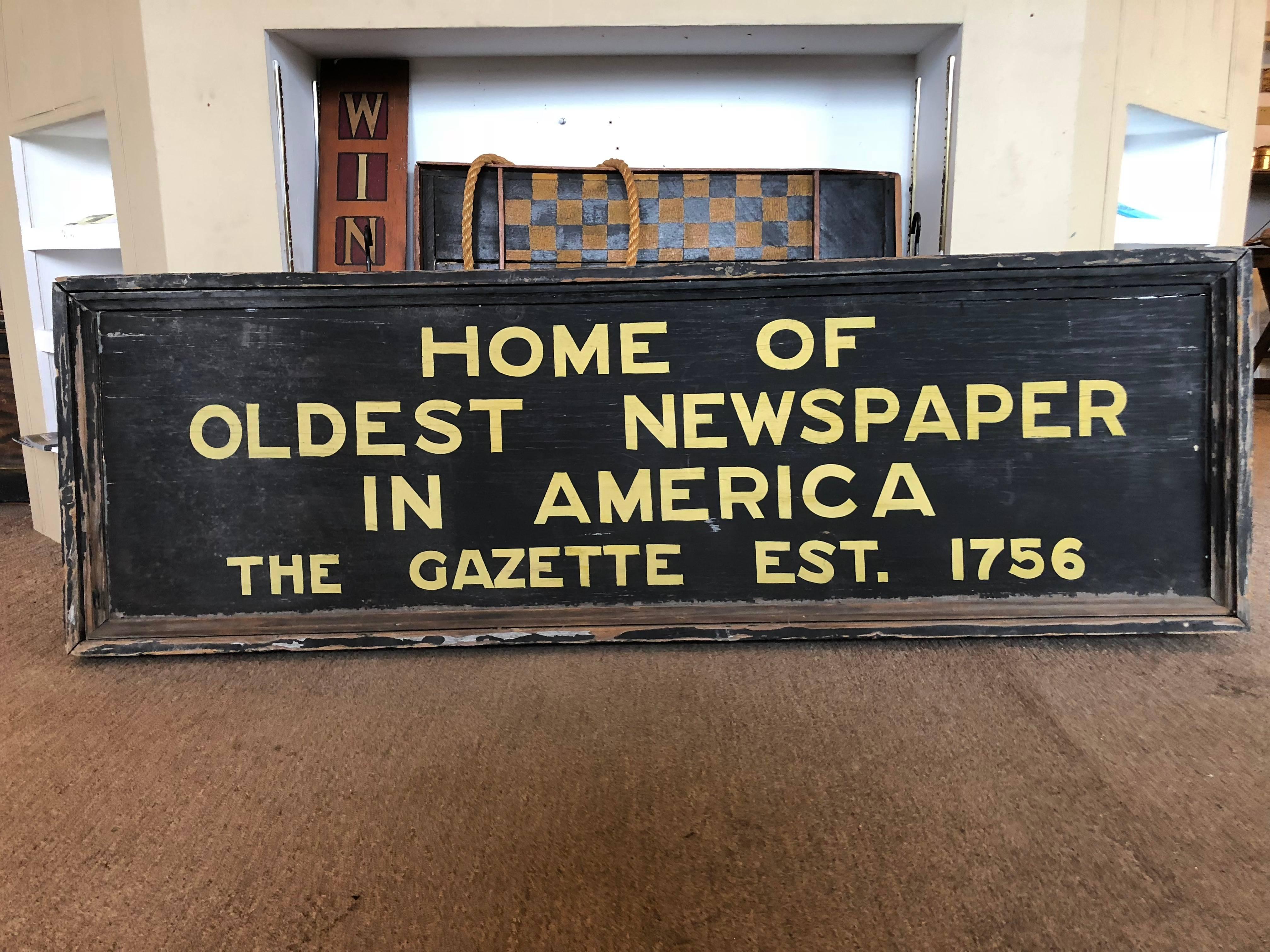 New Hampshire Gazette Trade Sign In Good Condition In Southampton, NY
