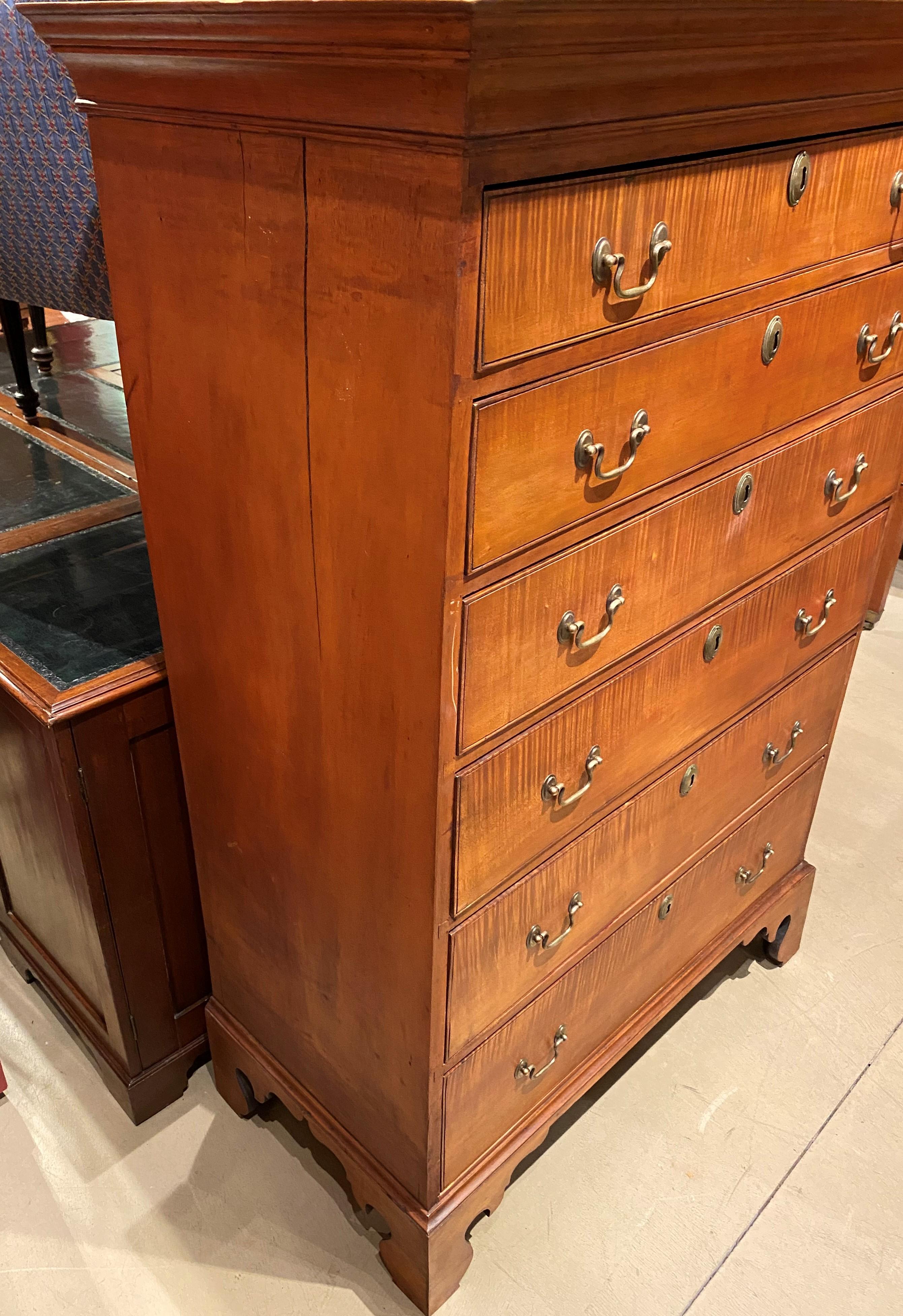 Chippendale New Hampshire Tiger Maple Six Drawer Tall Chest circa 1780