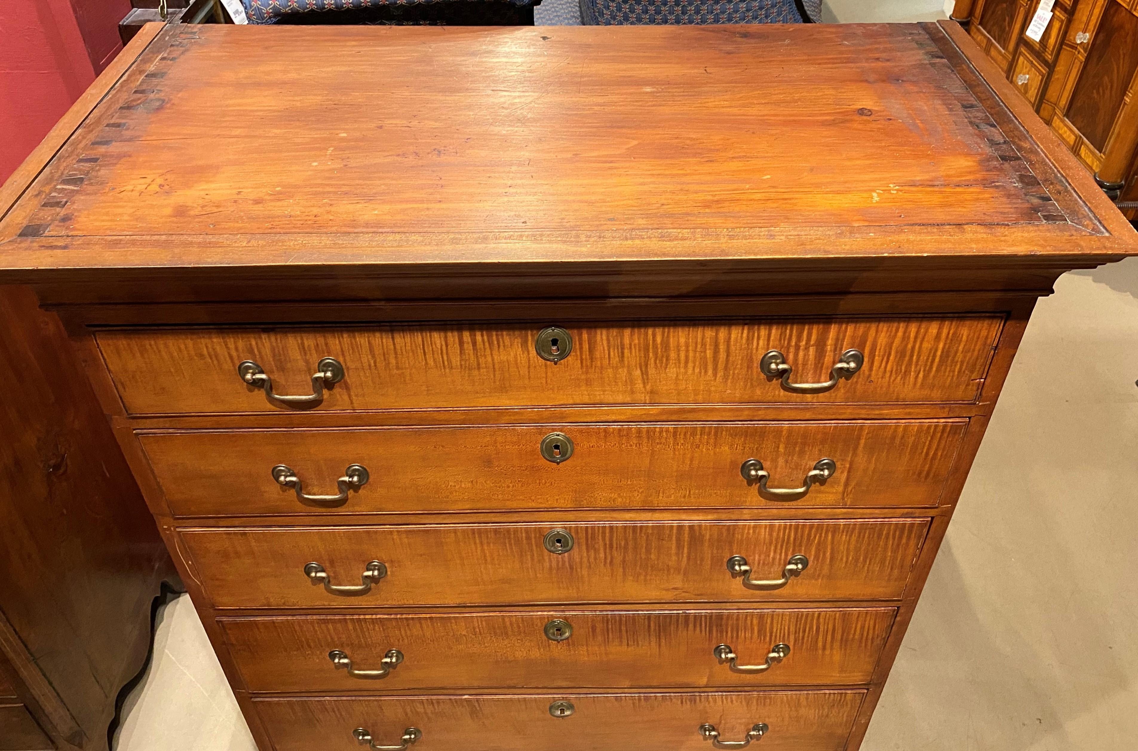 American New Hampshire Tiger Maple Six Drawer Tall Chest circa 1780