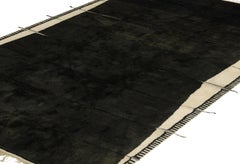 New Hand-Knotted Black Moroccan Rug with Cream Edges – Modern Berber Design