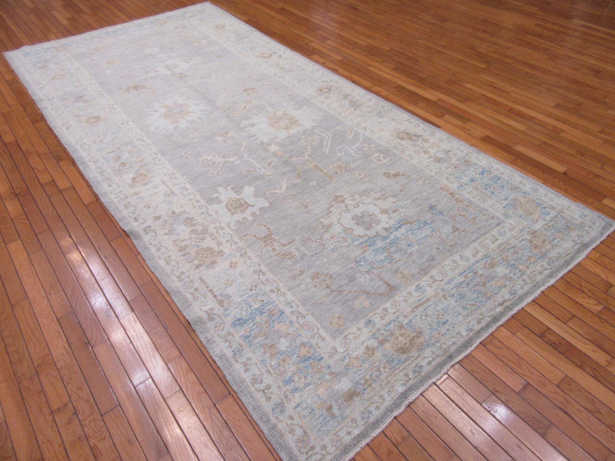 New Hand Knotted Gallery Size Wool Gray Oushak Runner Rug For Sale 5