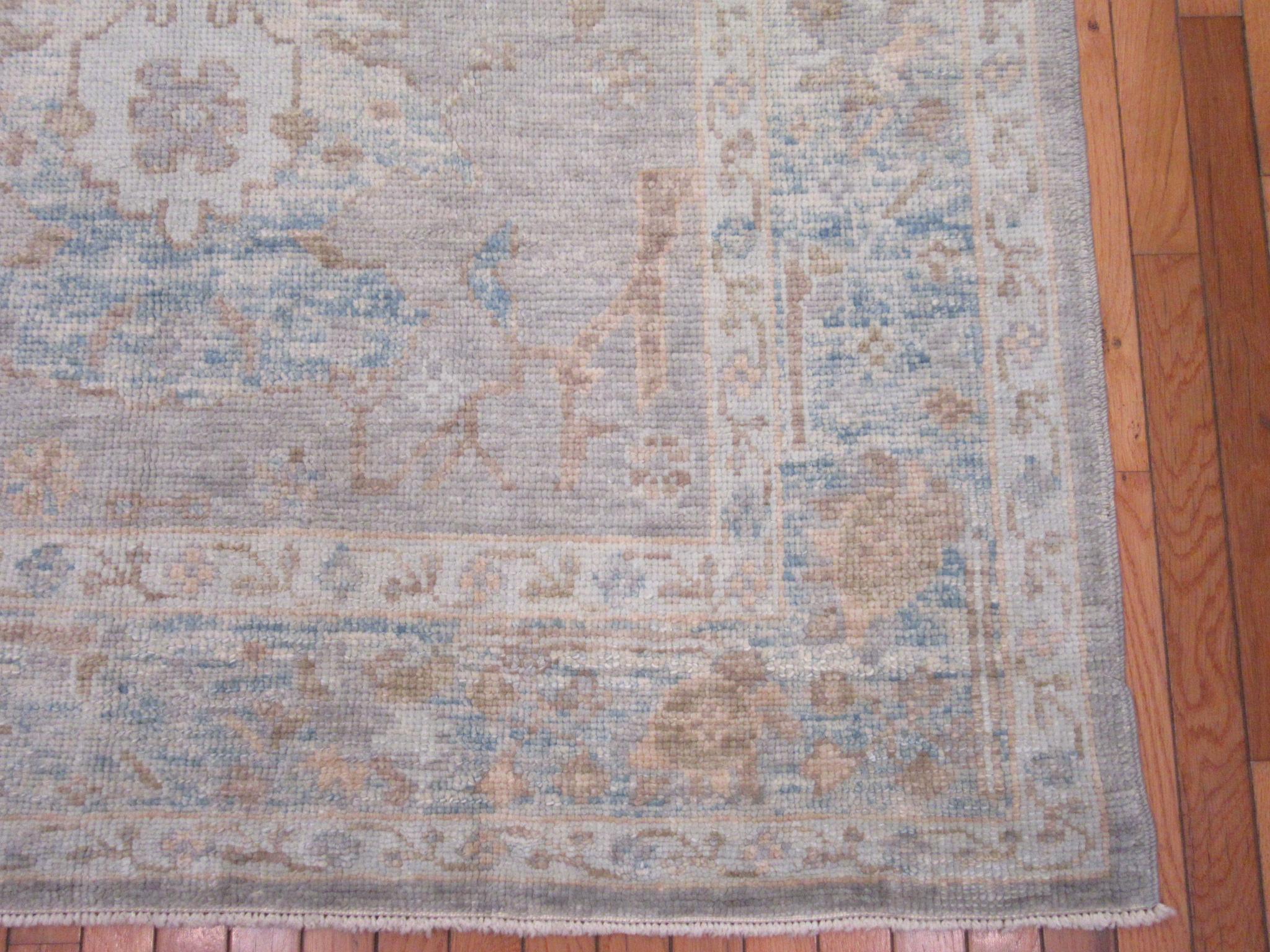 Turkish New Hand Knotted Gallery Size Wool Gray Oushak Runner Rug For Sale