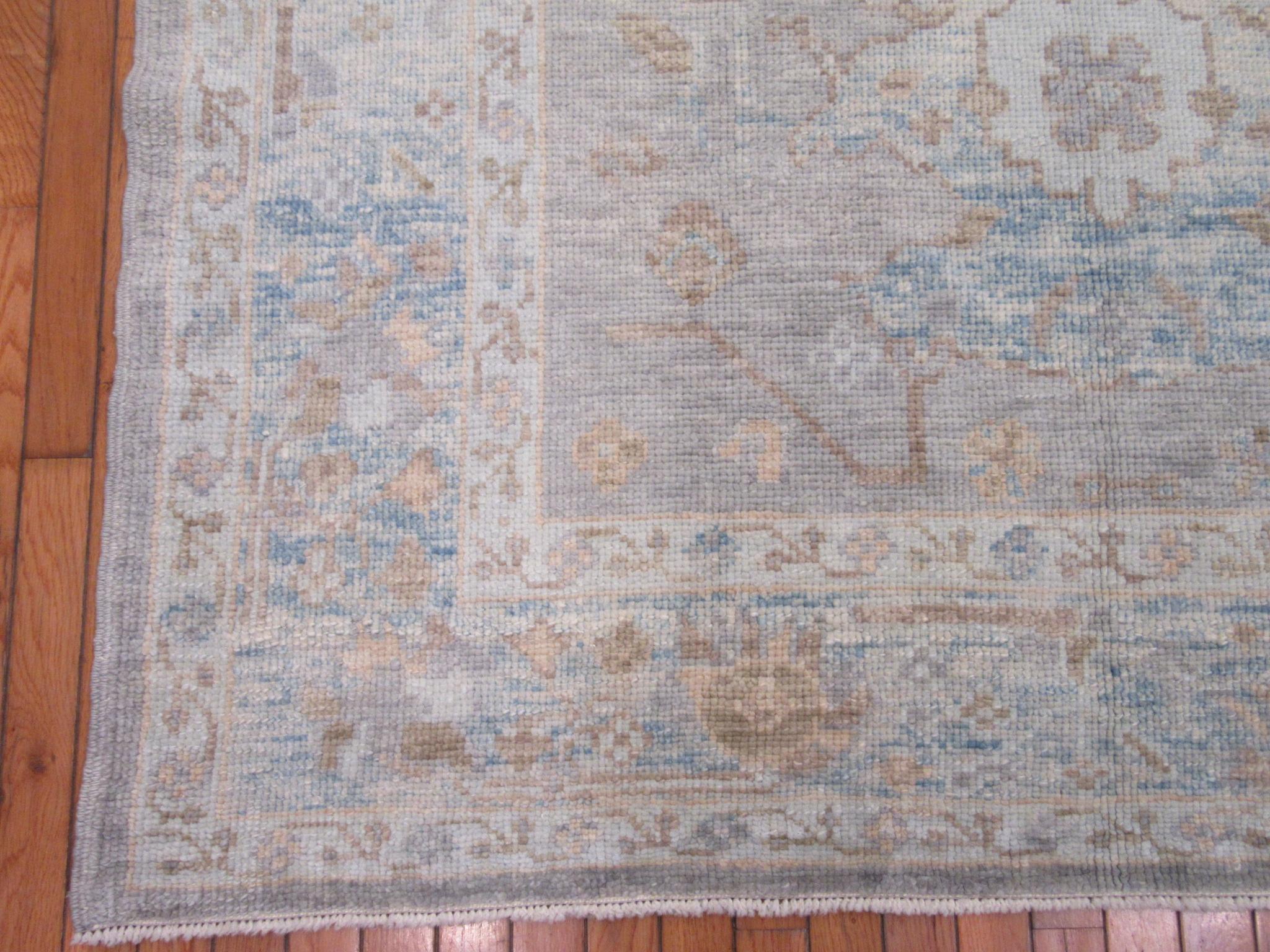 Hand-Knotted New Hand Knotted Gallery Size Wool Gray Oushak Runner Rug For Sale