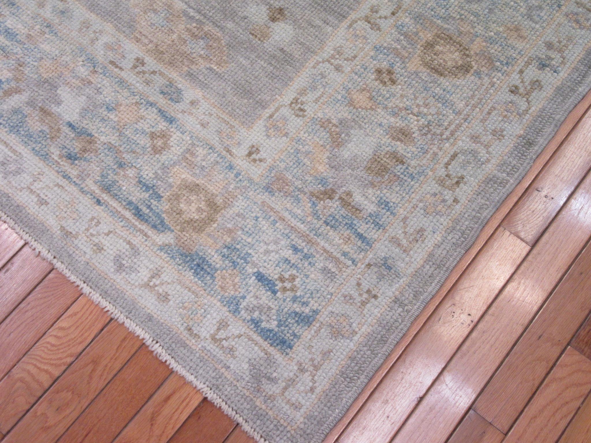New Hand Knotted Gallery Size Wool Gray Oushak Runner Rug For Sale 3