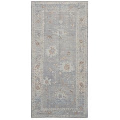 New Hand Knotted Gallery Size Wool Gray Oushak Runner Rug