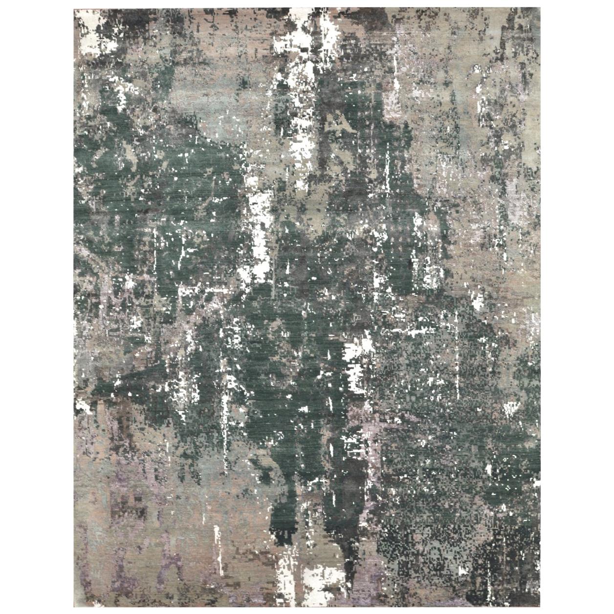 New Hand-Knotted Wool and Silk Modern Design Rug For Sale