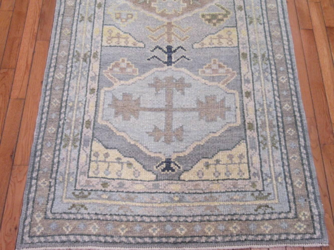 Contemporary New Hand-Knotted Turkish Oushak Runner Rug