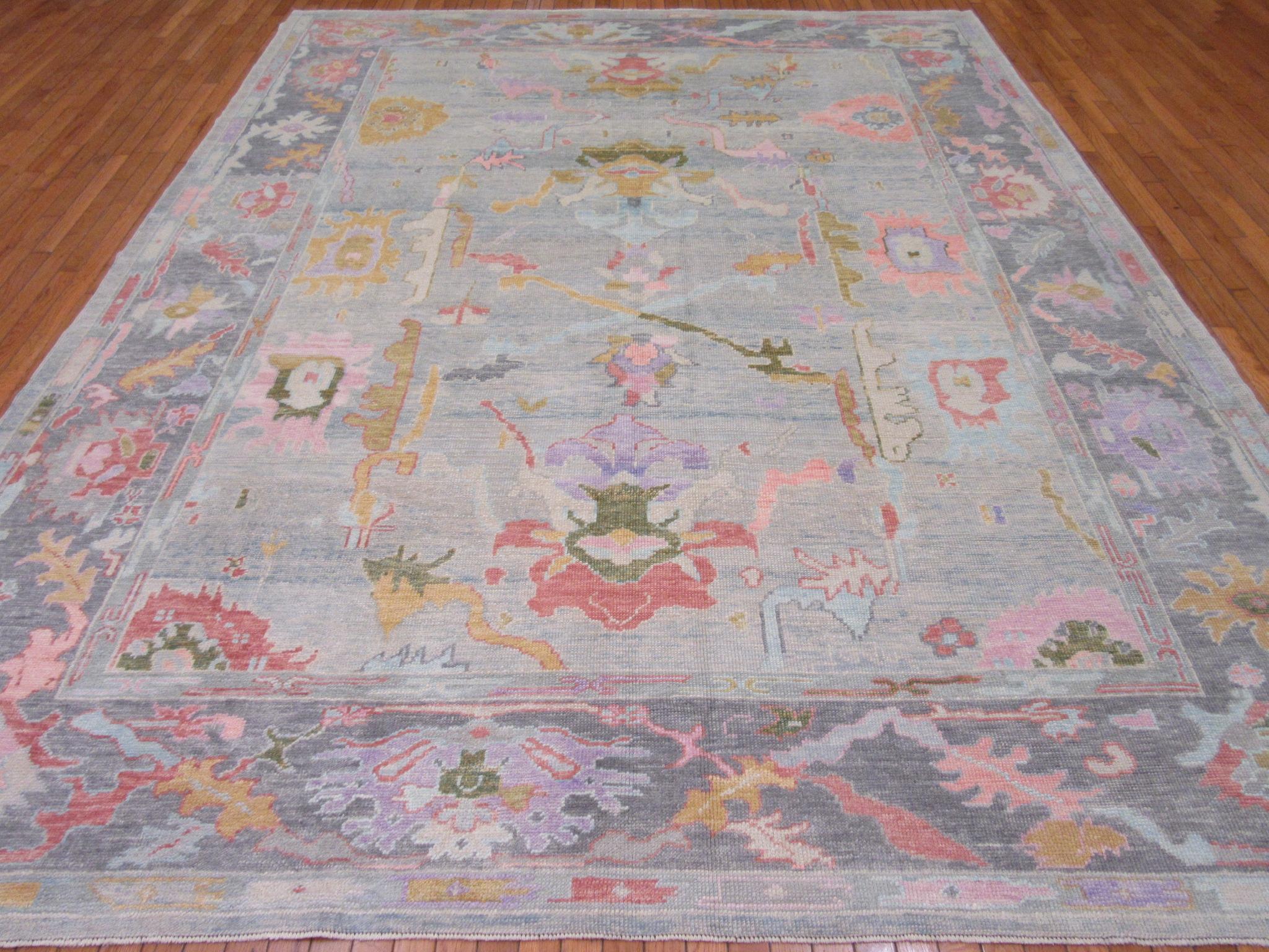 New Hand Knotted Wool Turkish Oushak Rug 8