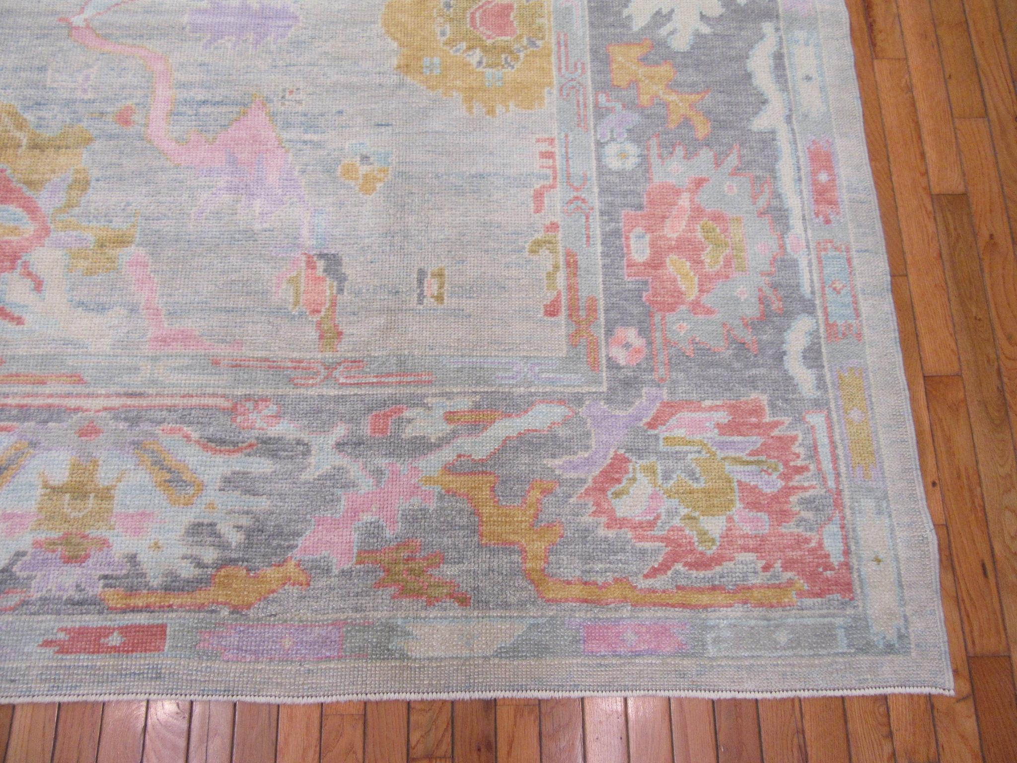 Hand-Knotted New Hand Knotted Wool Turkish Oushak Rug