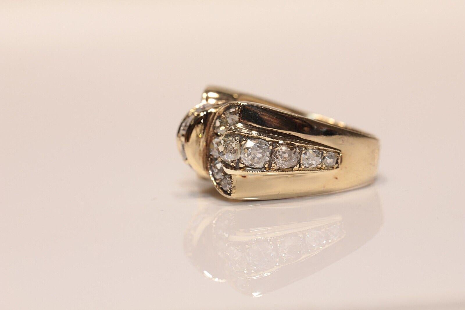 New Hand Made 14k Gold Natural Old Cut Diamond Decorated Tank Ring In New Condition For Sale In Fatih/İstanbul, 34