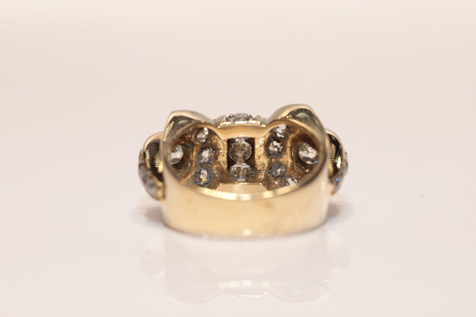 Women's New Hand Made 14k Gold Natural Old Cut Diamond Decorated Tank Ring For Sale