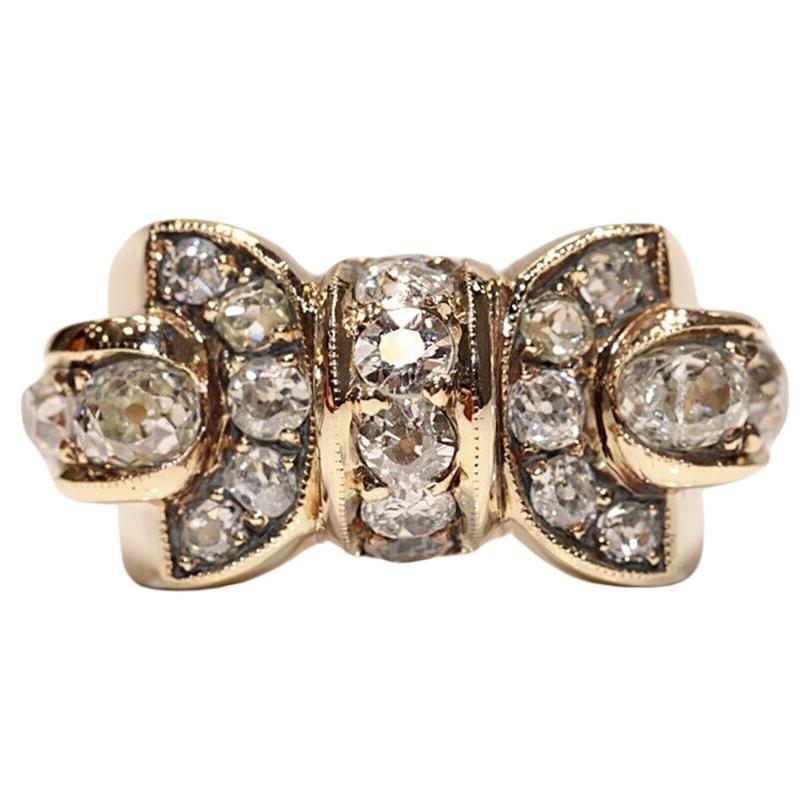 New Hand Made 14k Gold Natural Old Cut Diamond Decorated Tank Ring (anneau de réservoir en or 14k décoré de diamants naturels de taille ancienne)