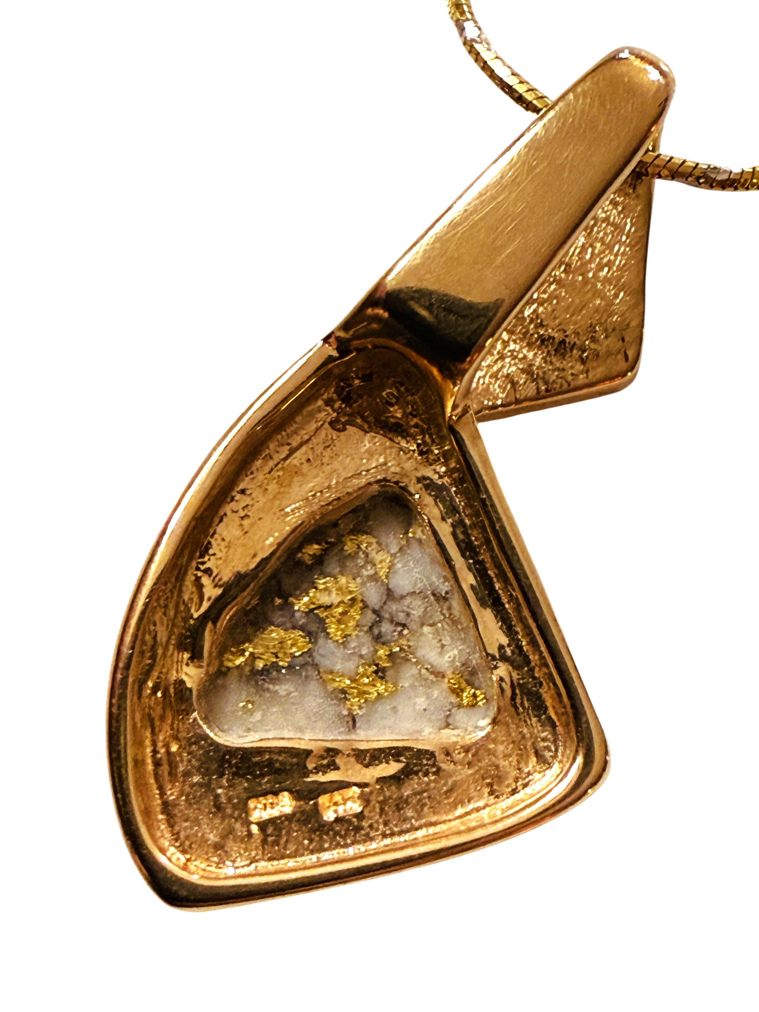 Nuova collana Hand Made in oro giallo 14K con pietra di quarzo d'oro e diamante da .05 carati in vendita 5