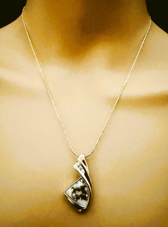 New Hand Made 14K Yellow Gold w/ Gold Quartz Stone & .05 Carat Diamond Necklace