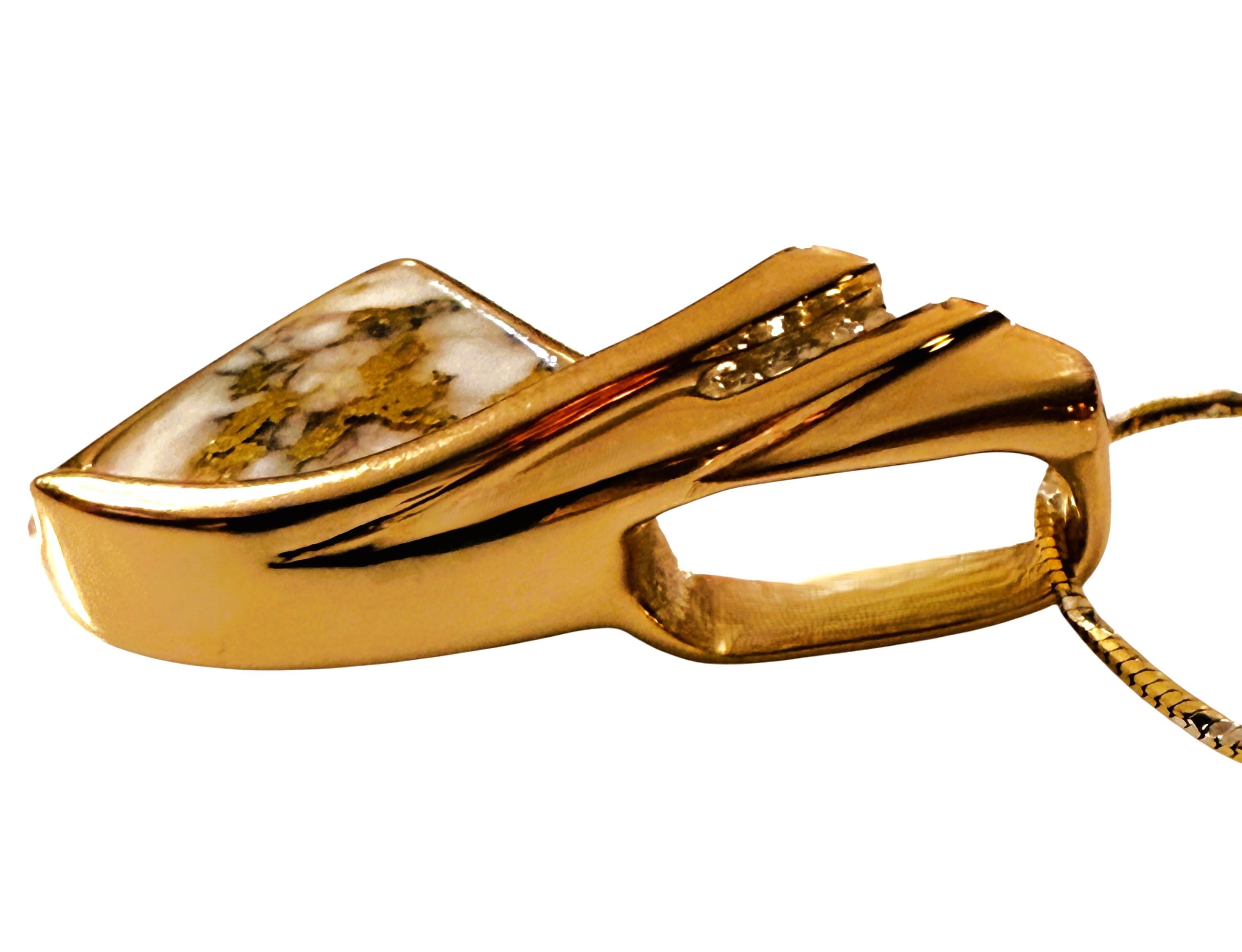 Nuova collana Hand Made in oro giallo 14K con pietra di quarzo d'oro e diamante da .05 carati in vendita 3