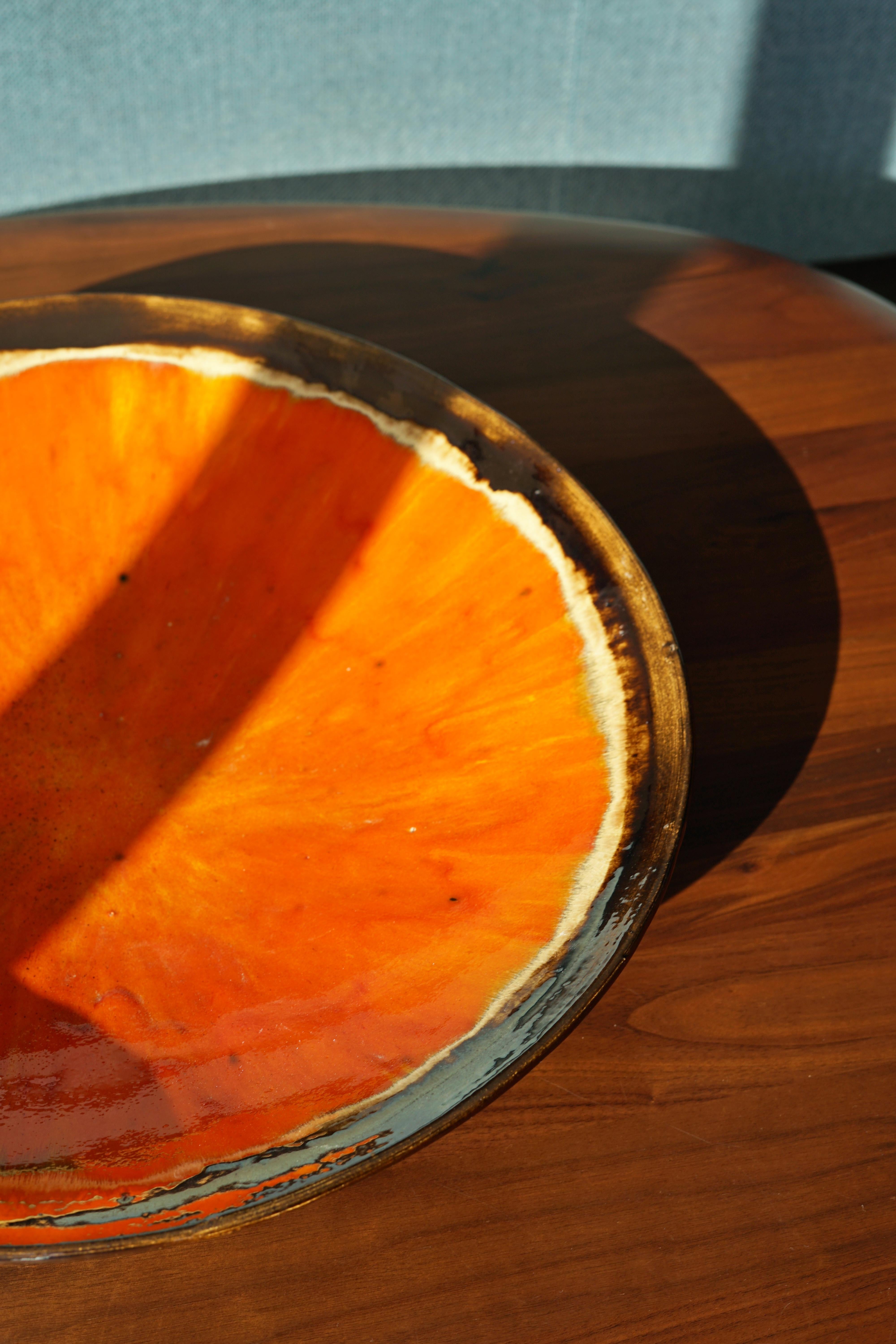 Modern New Hand Made and Unique Ceramic Plate Orange Color  For Sale
