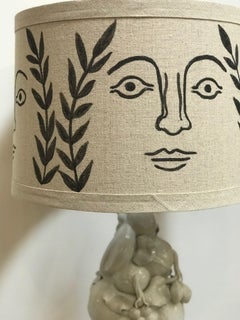 Hand Painted Shade by RF. Alvarez on 1970s Blanc De Chine Topiary Table Lamp