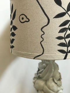 Hand Painted Shade by RF. Alvarez on 1970s Blanc De Chine Topiary Table Lamp