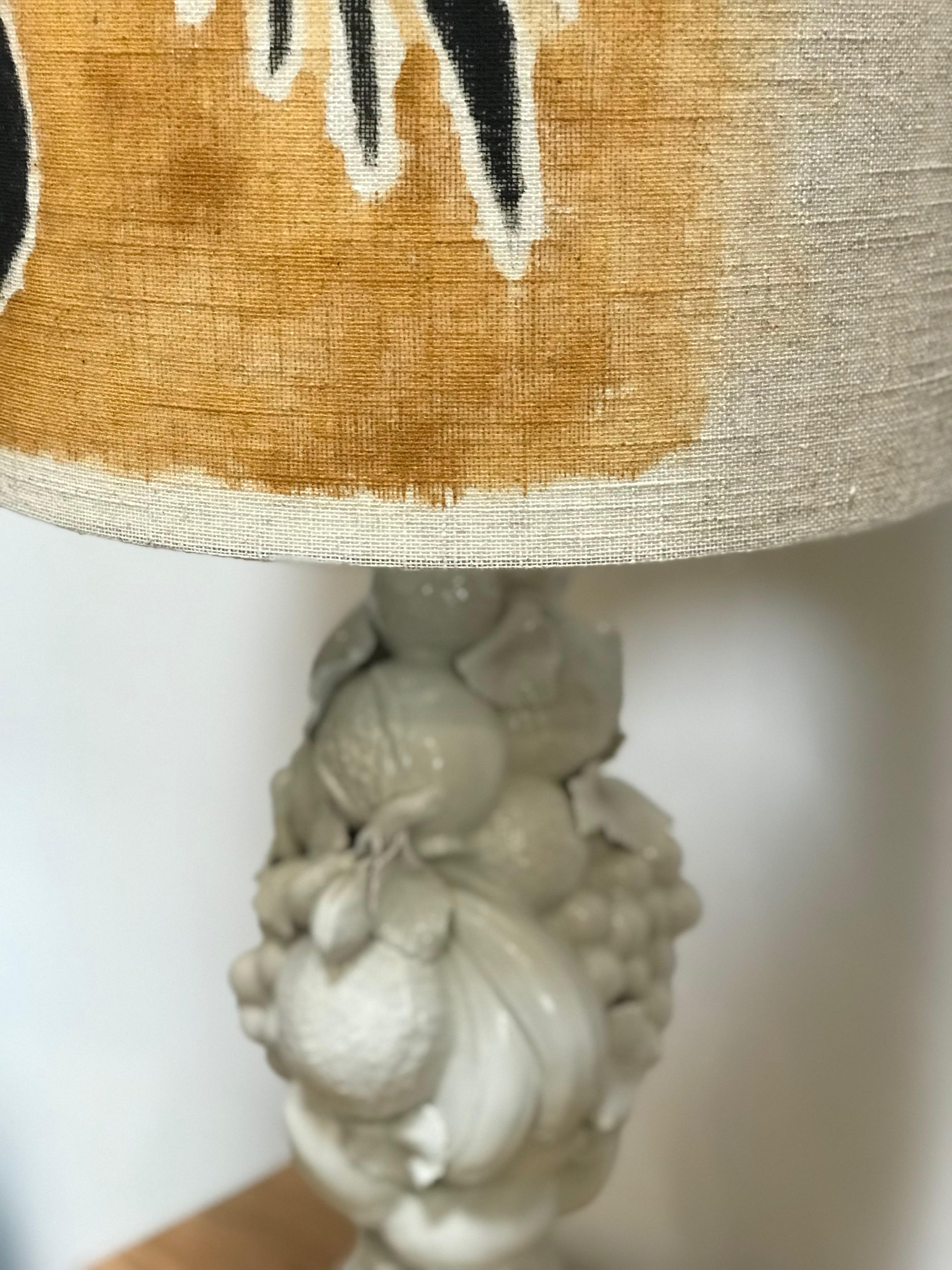 Hand Painted Shade by RF. Alvarez on 1970s Blanc De Chine Topiary Table Lamp 1