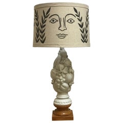 Hand Painted Shade by RF. Alvarez on 1970s Blanc De Chine Topiary Table Lamp