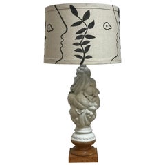 Hand Painted Shade by RF. Alvarez on 1970s Blanc De Chine Topiary Table Lamp