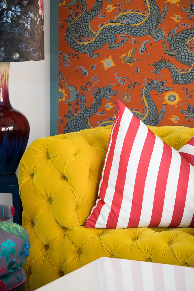 Chesterfield Style Button Tufted Sofa in Yellow Velvet For Sale at 1stDibs