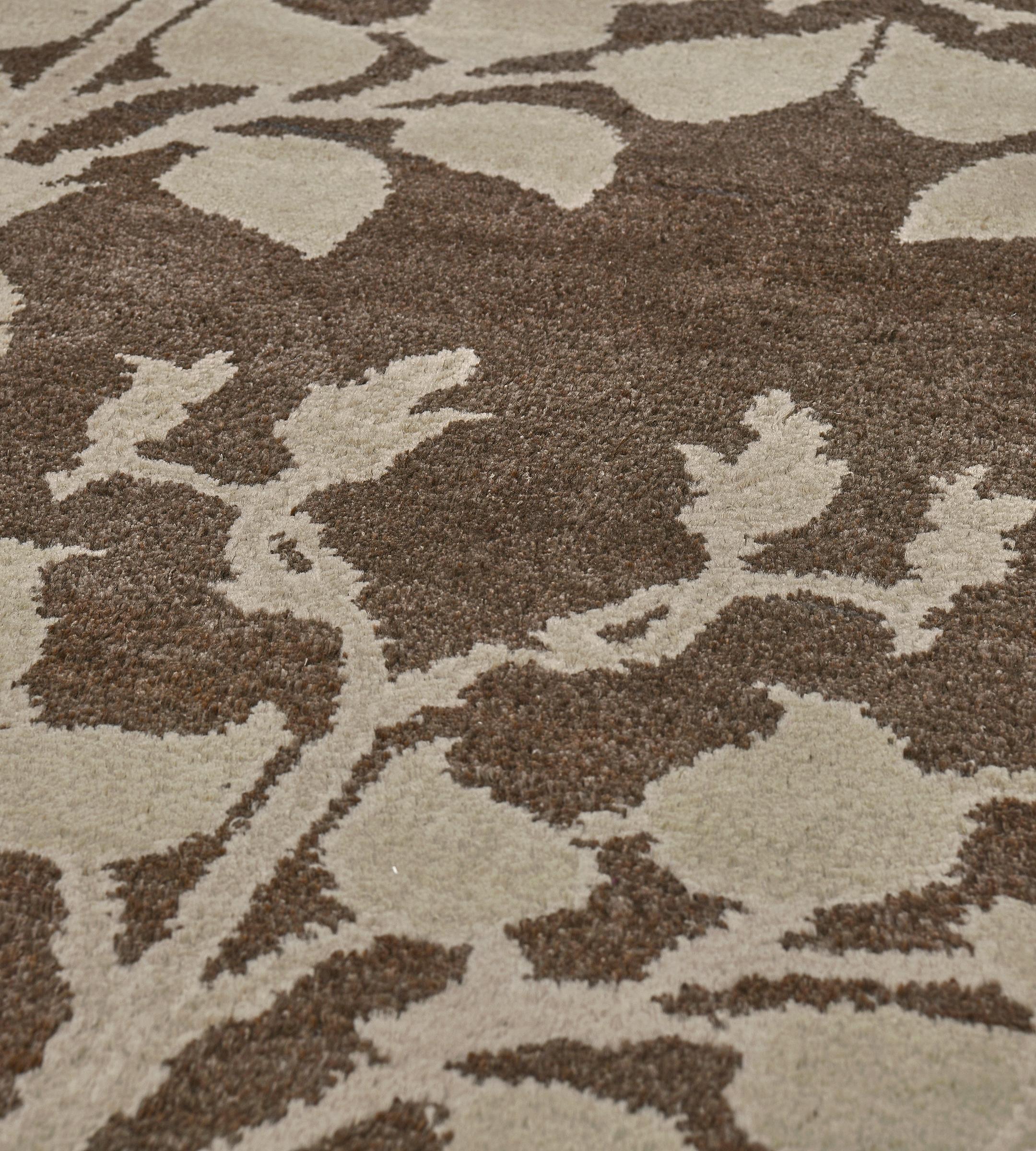 New Hand-Woven Brown Floral Arts & Crafts Voysey-Inspired Rug For Sale 1