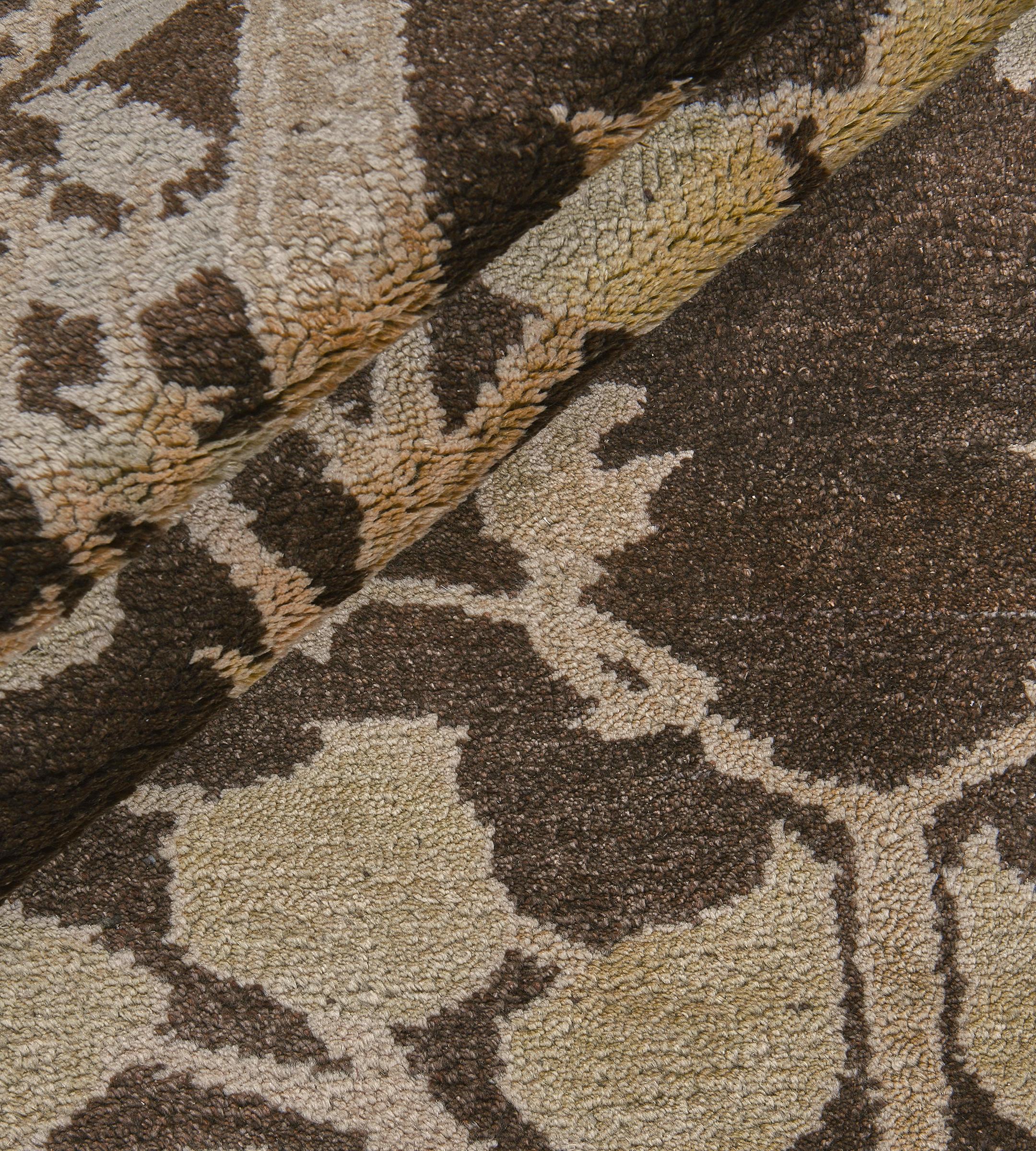 New Hand-Woven Brown Floral Arts & Crafts Voysey-Inspired Rug For Sale 4