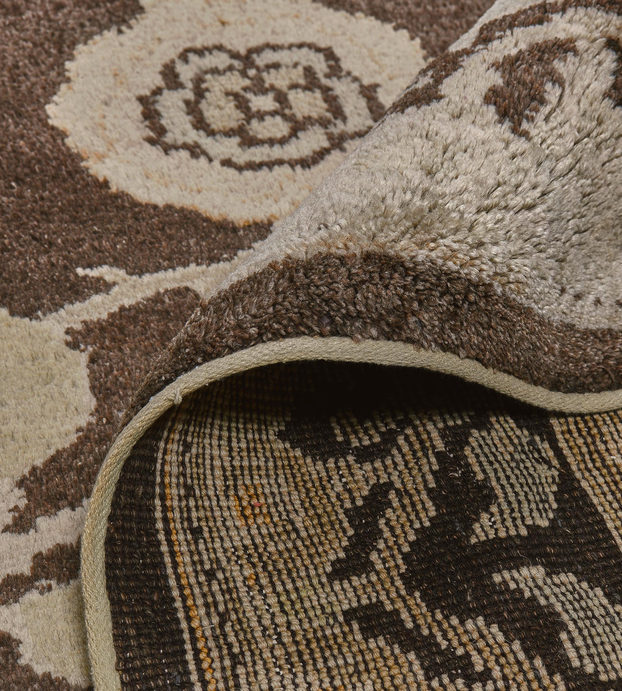 New Hand-Woven Brown Floral Arts & Crafts Voysey-Inspired Rug For Sale 5