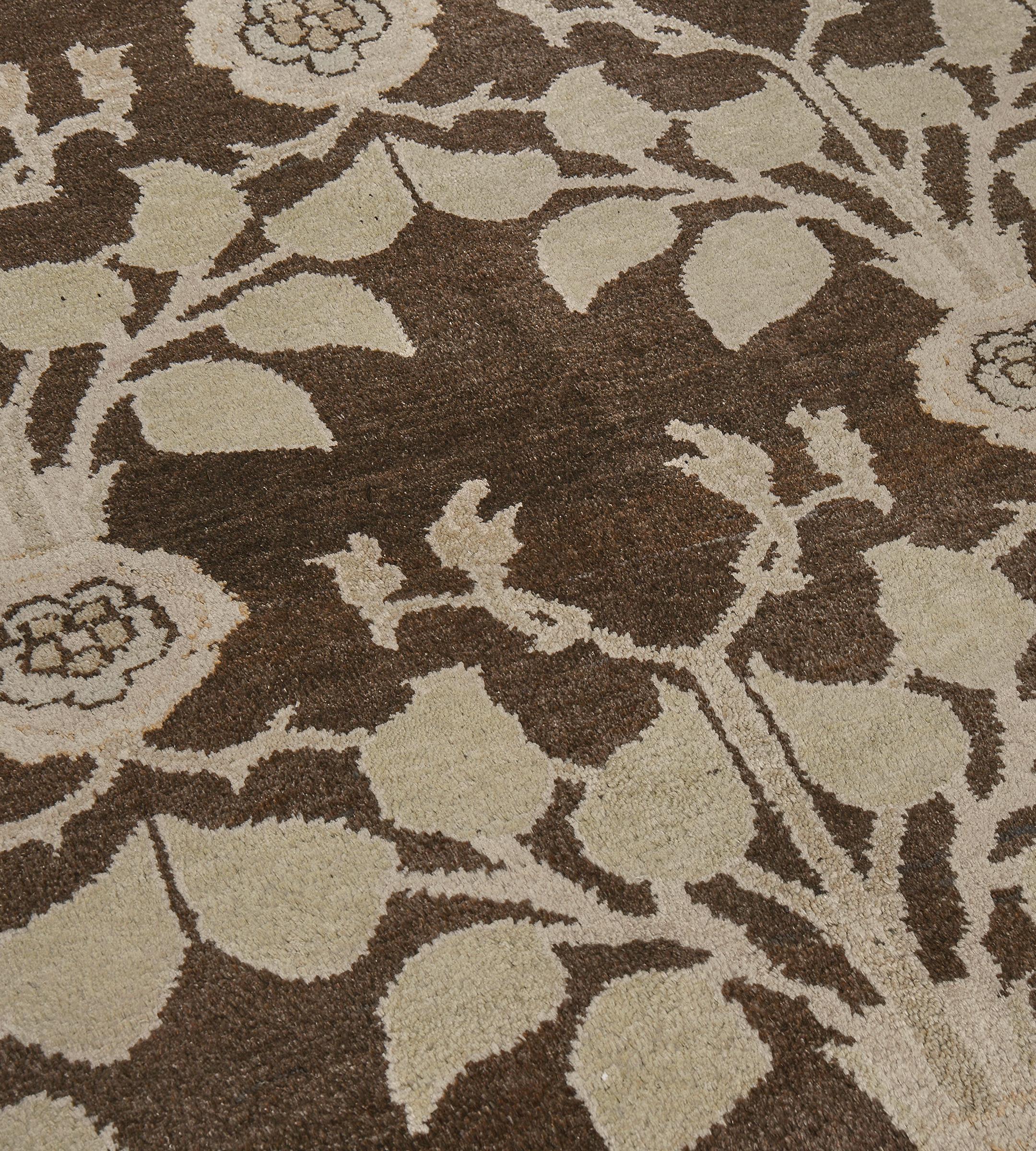 This breathtakingly decorative Voysey inspired rug from Egypt features the early 1900s Arts & Crafts design and a beautiful coloration. 100% natural wool pile. Brand new.