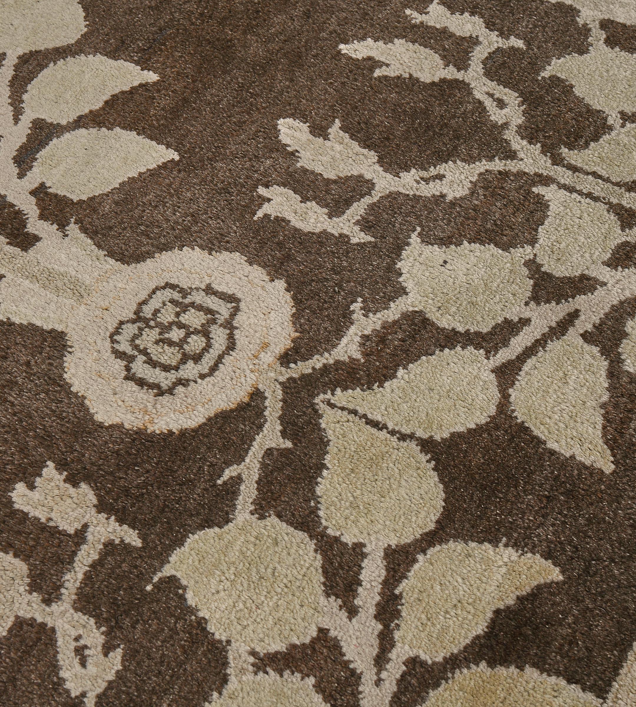 Arts and Crafts New Hand-Woven Brown Floral Arts & Crafts Voysey-Inspired Rug For Sale