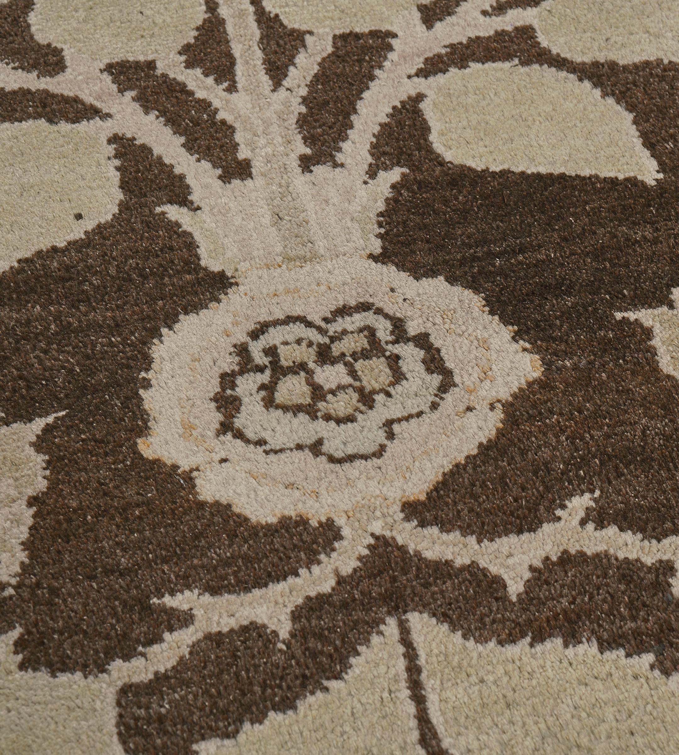 Egyptian New Hand-Woven Brown Floral Arts & Crafts Voysey-Inspired Rug For Sale