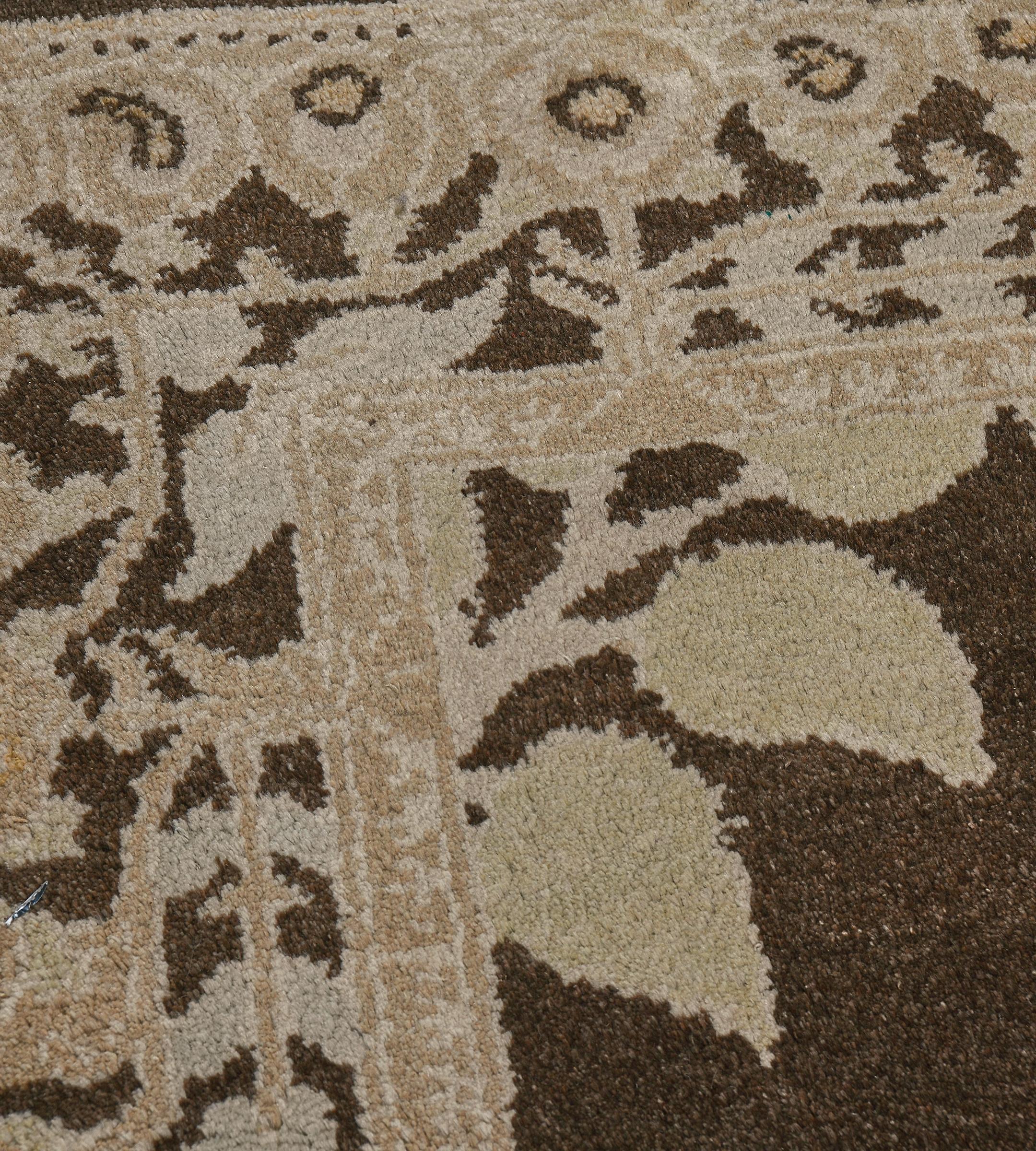 New Hand-Woven Brown Floral Arts & Crafts Voysey-Inspired Rug In New Condition For Sale In West Hollywood, CA
