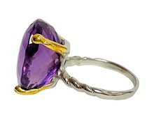 New Handcrafted 2-Tone Pear Purple Amethyst 14k Gold Plated Sterling Ring
