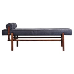 Daybed Handcrafted in Walnut Wood and Mallorcan Blue Textile by Nico Guevara
