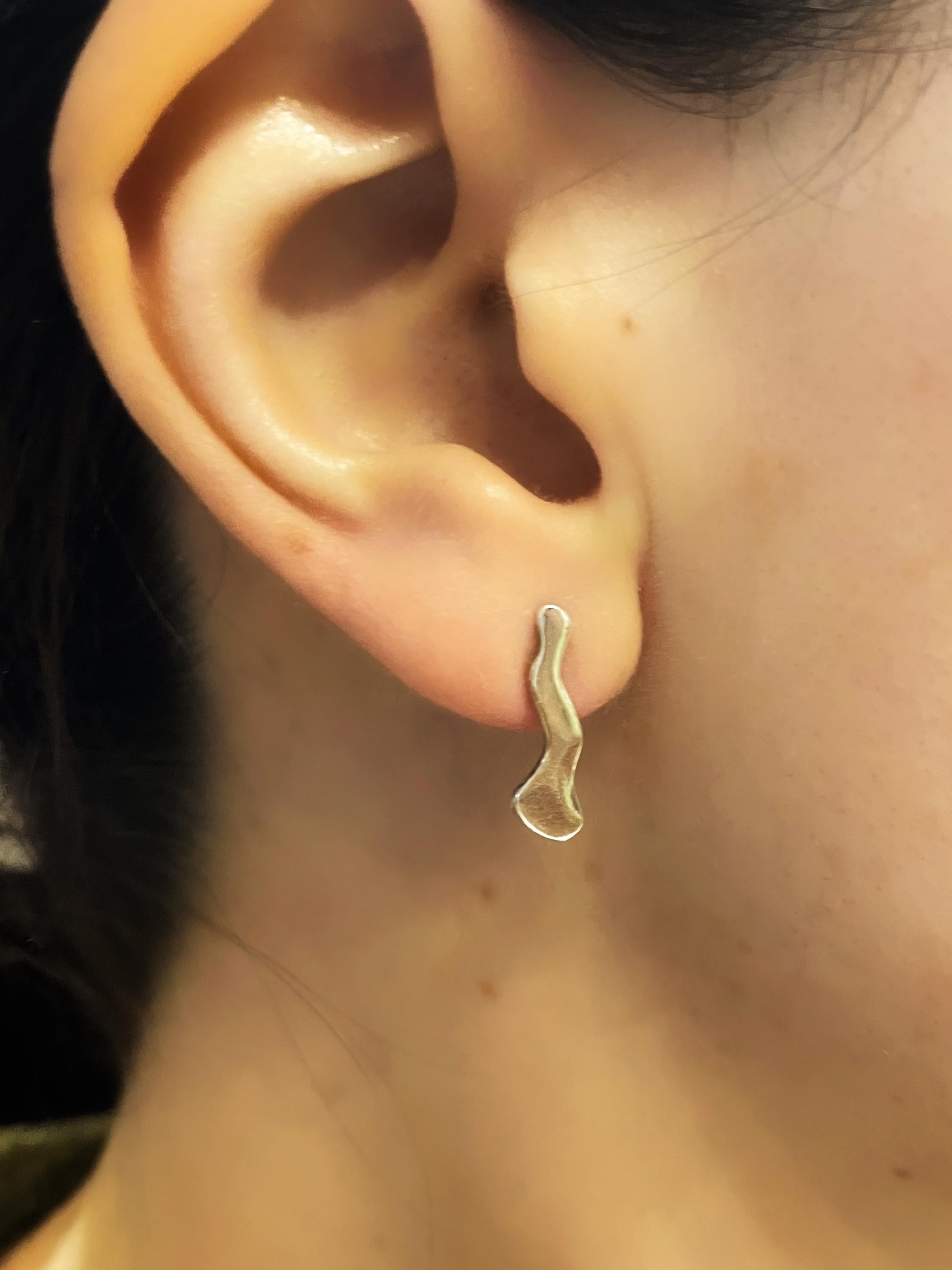 New Handcrafted Sterling Silver Irregular Mini Earrings – Unique Artisan Design For Sale 3