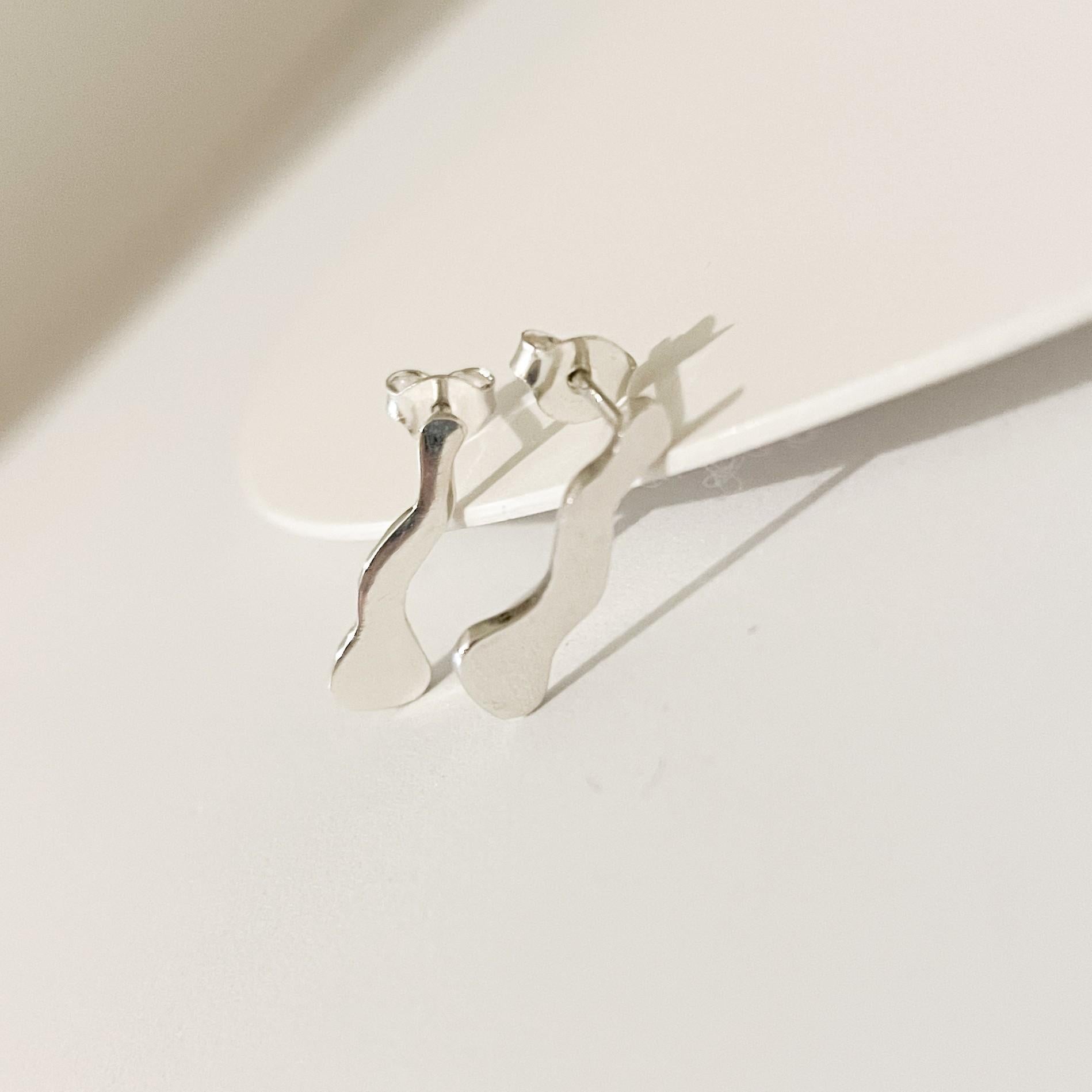 New Handcrafted Sterling Silver Irregular Mini Earrings – Unique Artisan Design For Sale 4