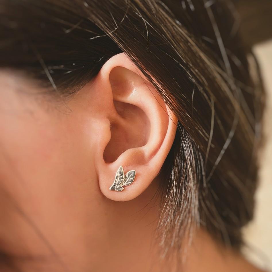 Artisan New Handcrafted Sterling Silver Mini Leaf Earrings – Delicate Nature-Inspired De For Sale