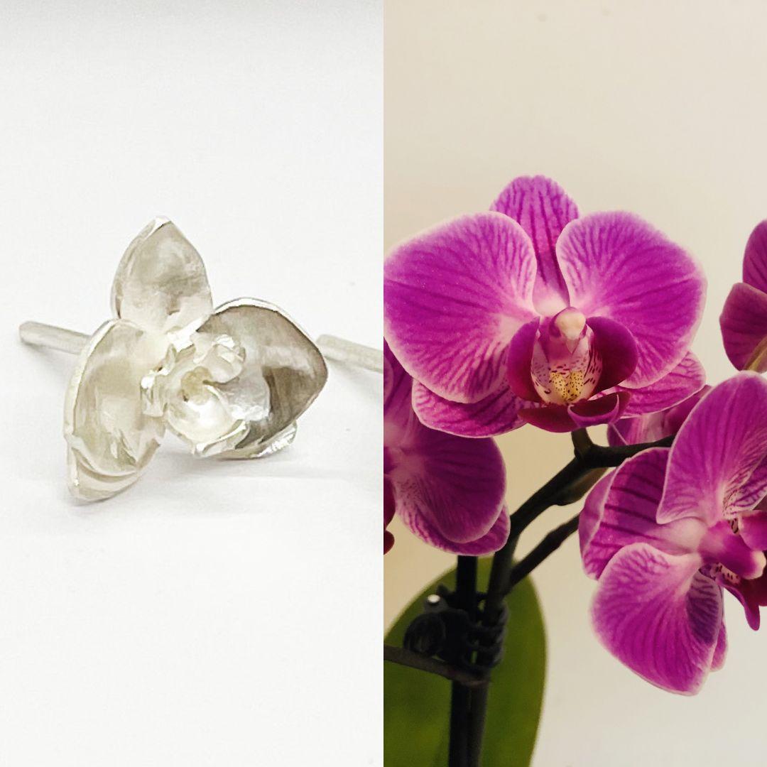Dolores Ortega Orchideen-Ohrringe aus Sterlingsilber im Zustand „Neu“ im Angebot in Pigüé, AR