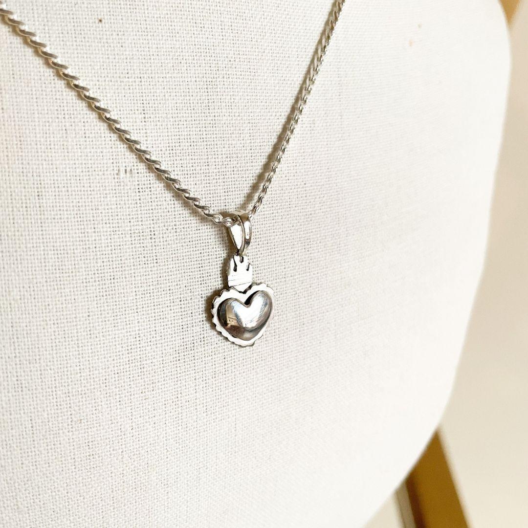 Dolores Ortega Sacred Heart Pendant Necklace in 925 Sterling Silver For Sale 1
