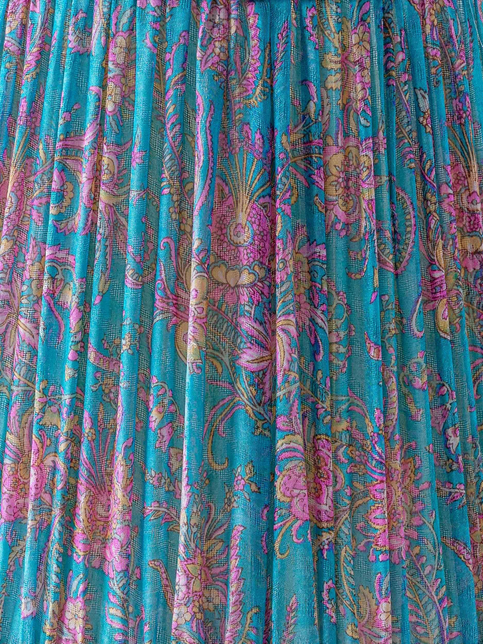 Neuer handgefertigter Lampenschirm aus Vintage Seide Sari, Türkis-rosa, geblümt, Vintage (21. Jahrhundert und zeitgenössisch) im Angebot