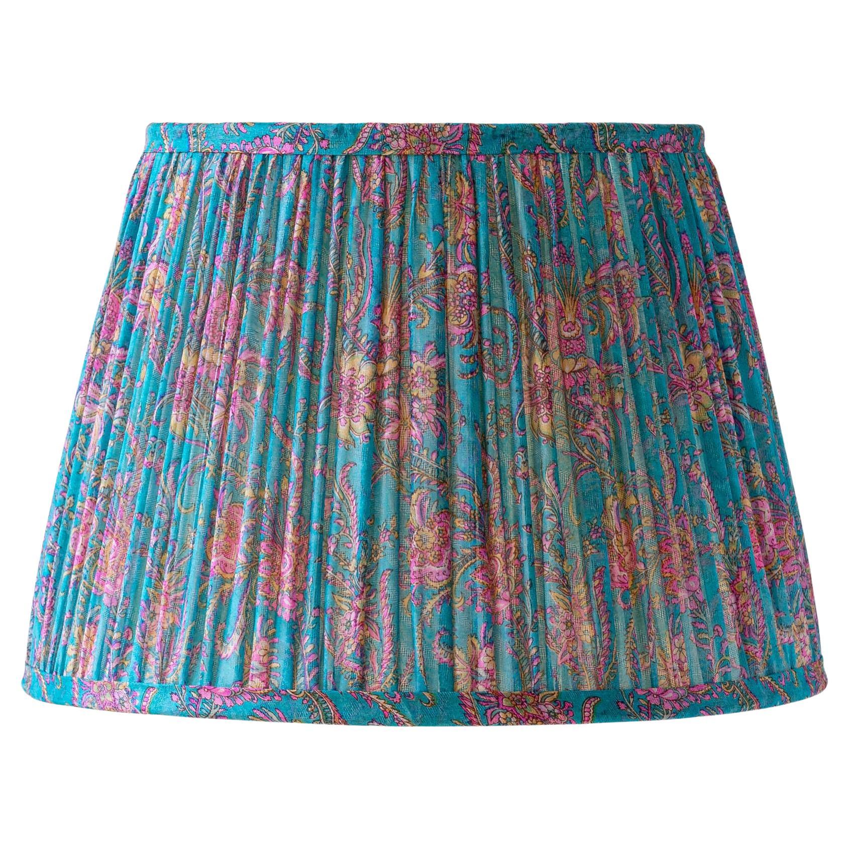 New Handcrafted Lampshade from Vintage Silk Sari, Turquoise Pink Floral