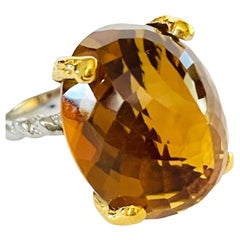 New Handcrafted Unheated Oval Cognac Quartz 14k GPlate 
Sterling Ring