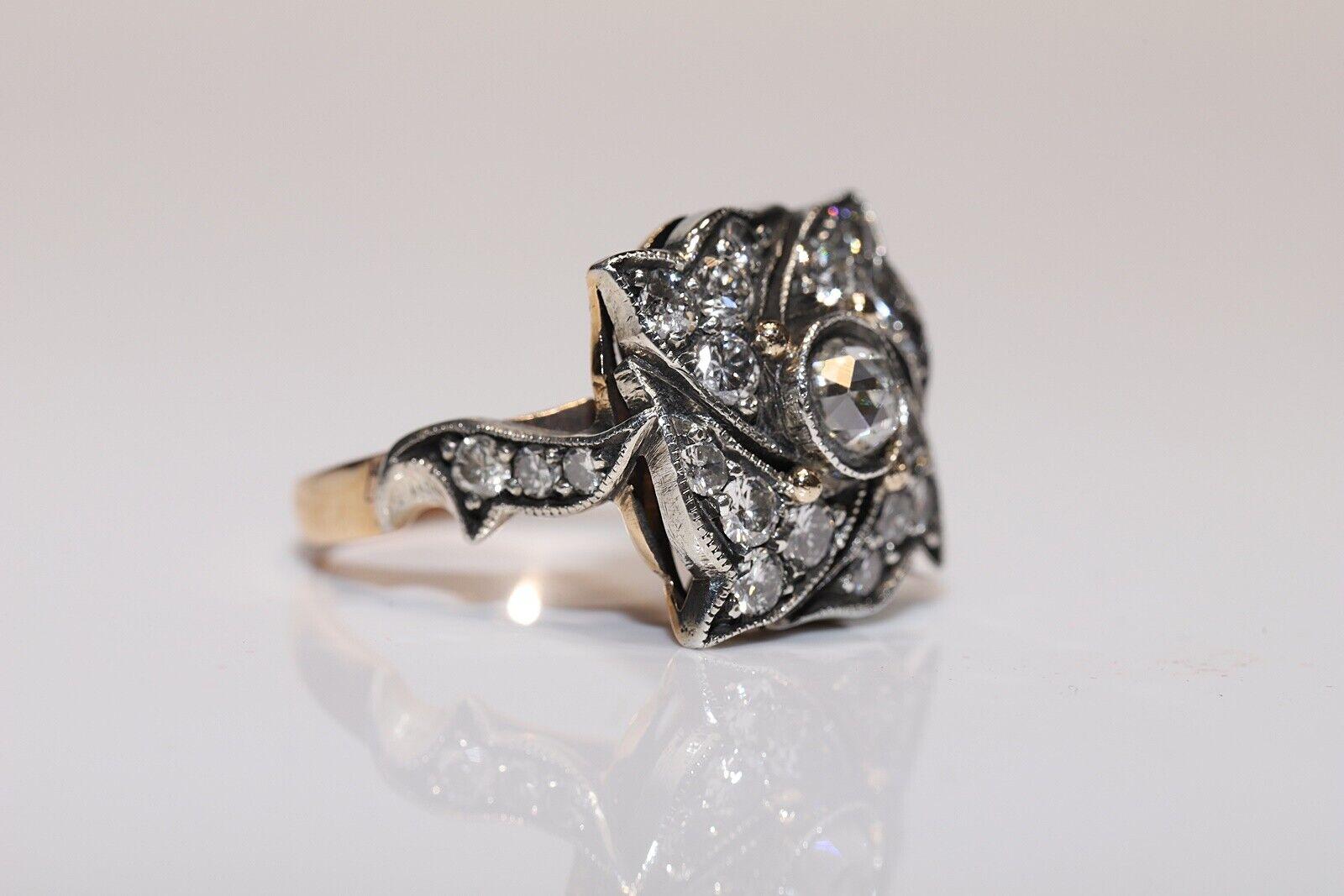 Neuer handgefertigter 14k Gold Top Silber Natürlicher Diamant Dekorierter Cocktail-Ring im Angebot 4