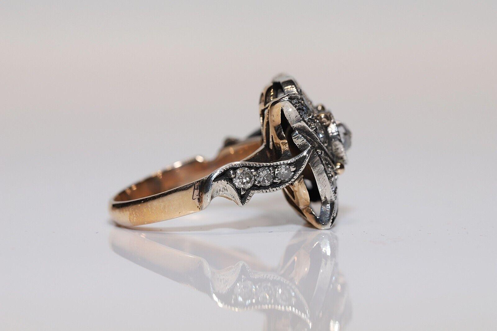 Neuer handgefertigter 14k Gold Top Silber Natürlicher Diamant Dekorierter Cocktail-Ring im Angebot 5