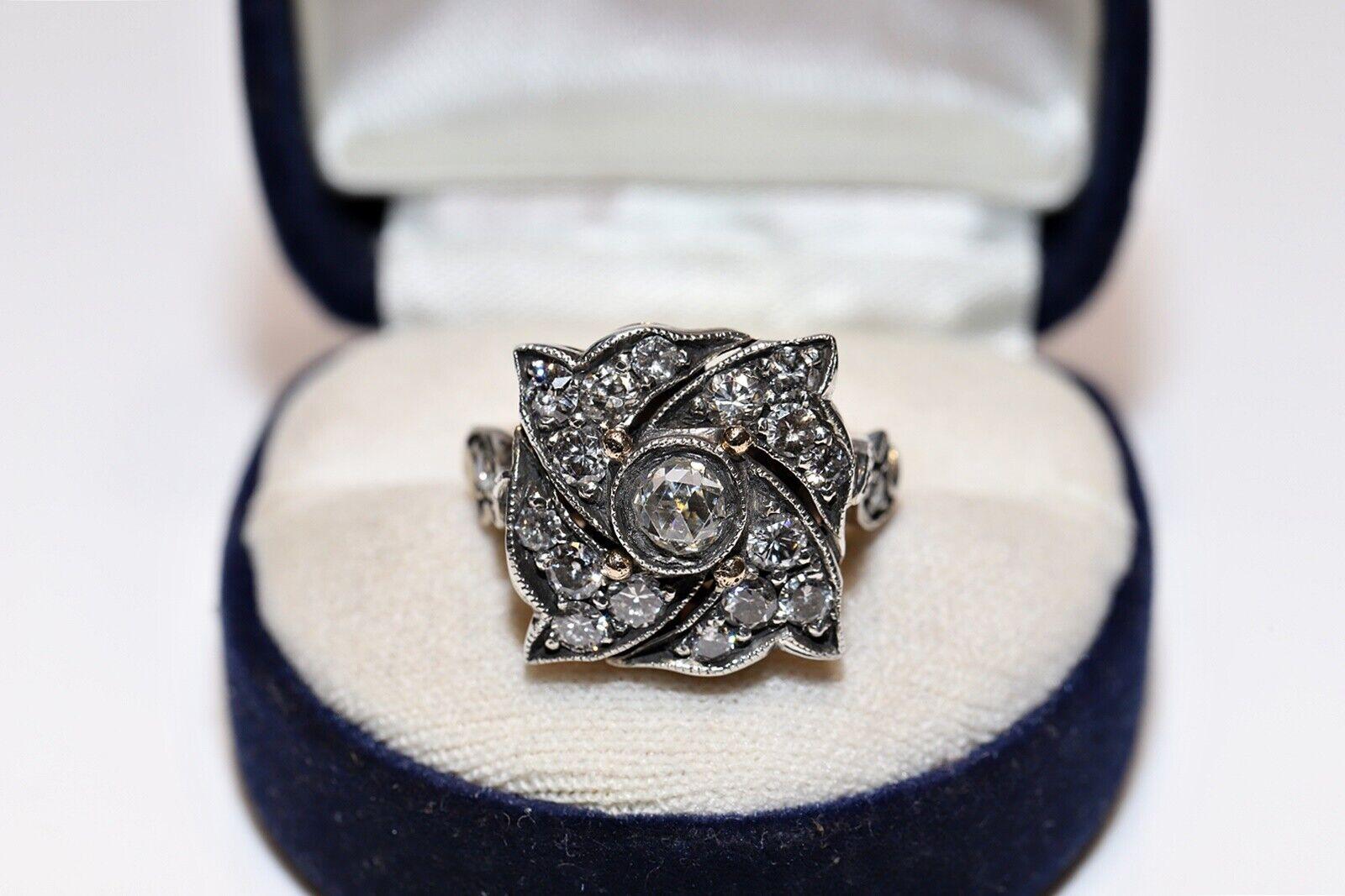 Neuer handgefertigter 14k Gold Top Silber Natürlicher Diamant Dekorierter Cocktail-Ring im Angebot 1