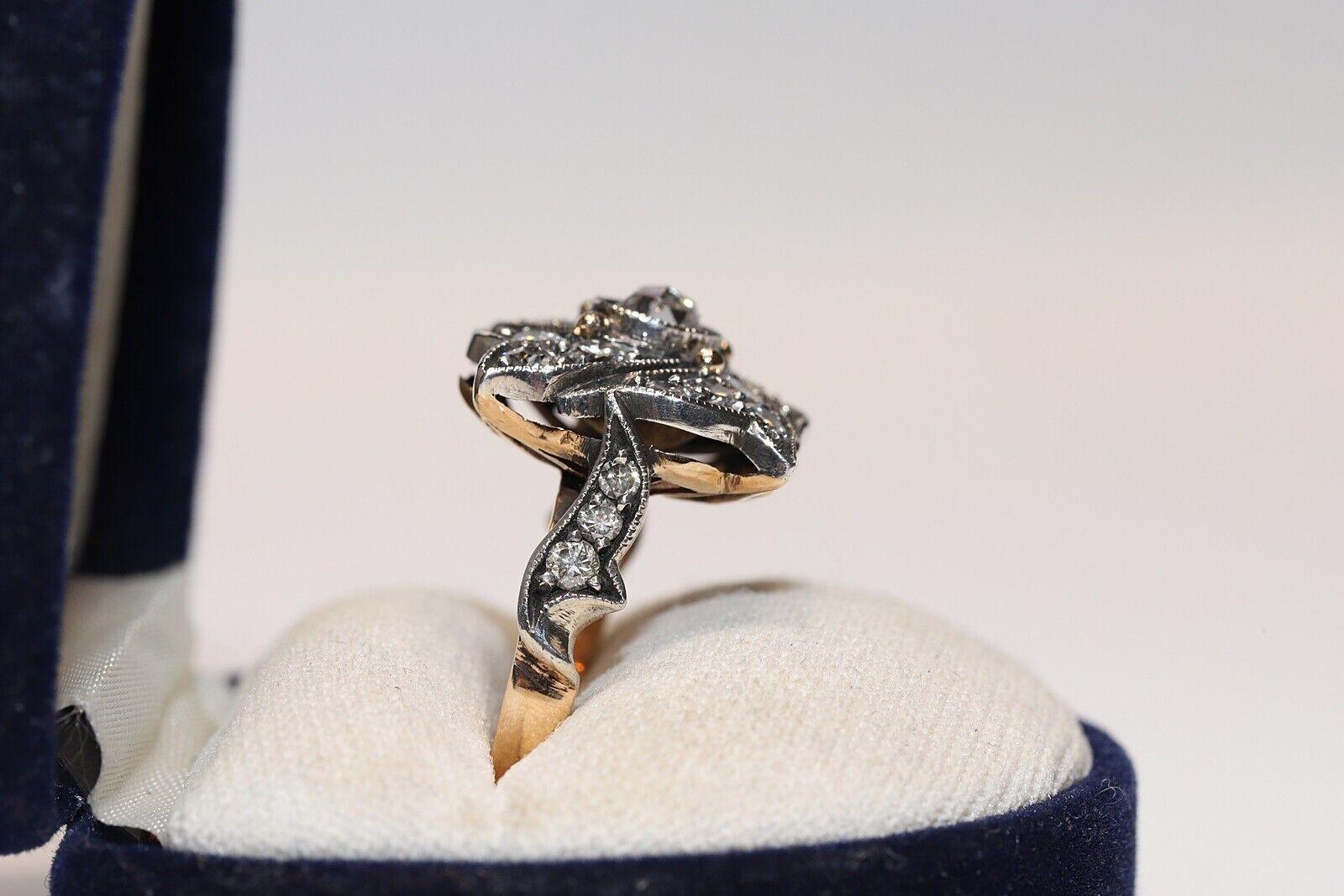 Neuer handgefertigter 14k Gold Top Silber Natürlicher Diamant Dekorierter Cocktail-Ring im Angebot 2