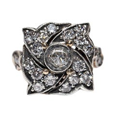 New Handmade 14k Gold Top Silver Natural Diamond Decorated Cocktail Ring