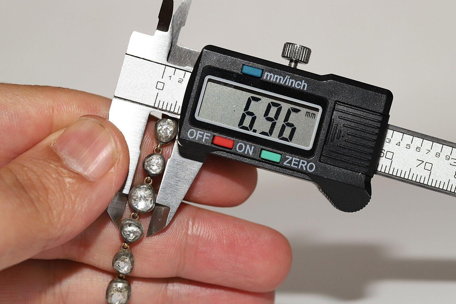 Nueva pulsera de tenis hecha a mano de oro de 14 quilates y plata con diamantes naturales talla rosa Corte rosa en venta